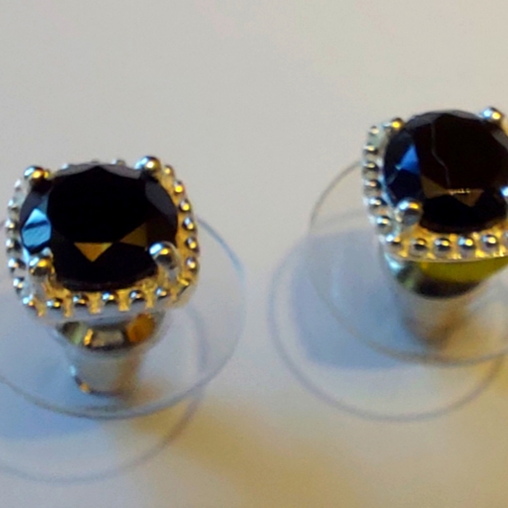 Thai Black Spinel Stud Earrings, Sterling Silver Earrings